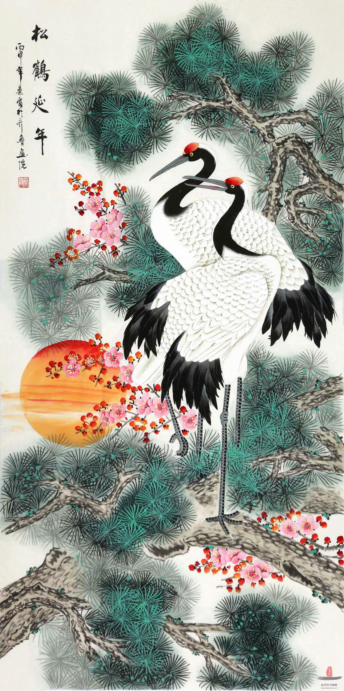 秦霞花鸟《松鹤延年》